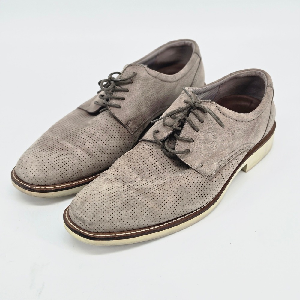 Ecco Melbourne Perforated Grey Nubuck Leather Derby Dress Shoes Men 45 US 11 GUC